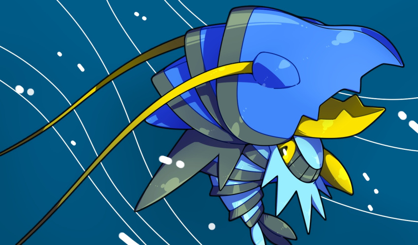 air_bubble, animal_focus, arm_up, blue_background, bubble, clawitzer, closed_mouth, commentary_request