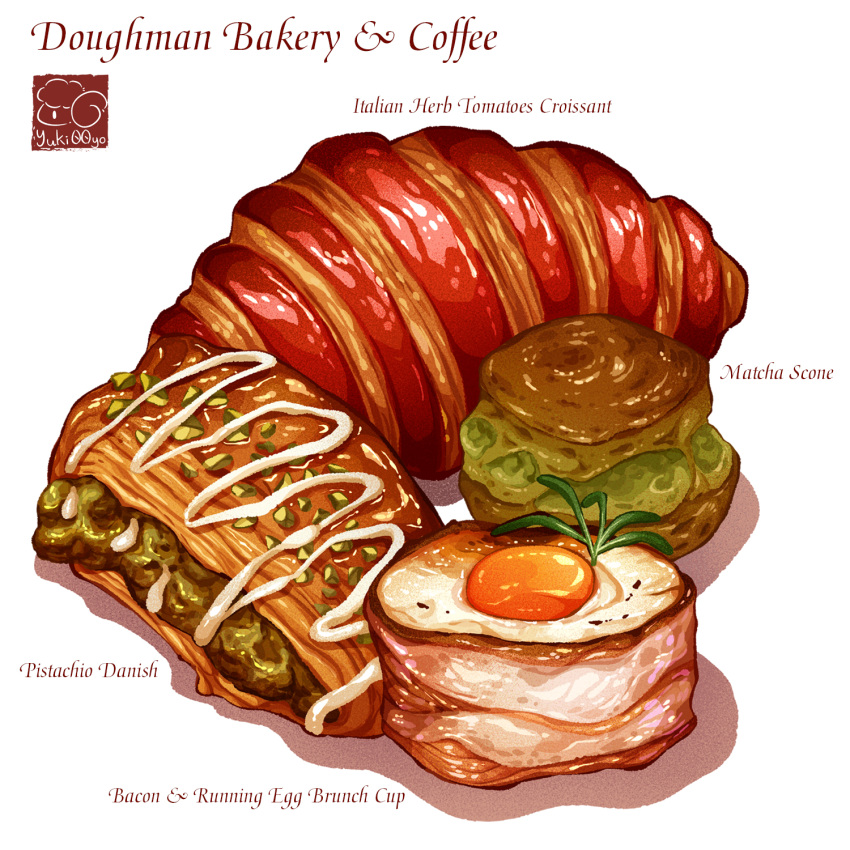 bacon, bread, croissant, egg, food, food_focus, highres, no_humans