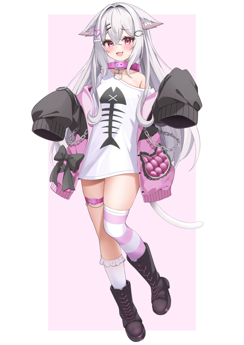 1girl, :d, absurdres, animal_ears, belt, black_footwear, black_jacket, boots