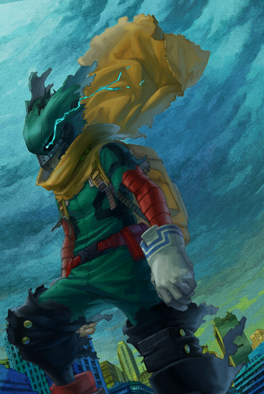 1boy, absurdres, aqua_eyes, arms_at_sides, backpack, bag, belt, belt_pouch