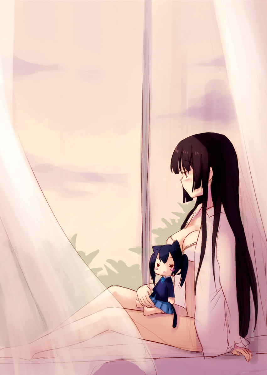 bad_id, black_hair, bra, breasts, character_doll, cleavage, doll, ecil