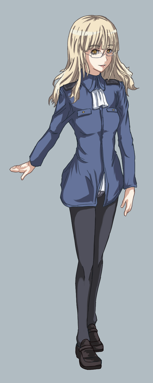 glasses, highres, long_hair, military, military_uniform, panties, panties_under_pantyhose, pantyhose