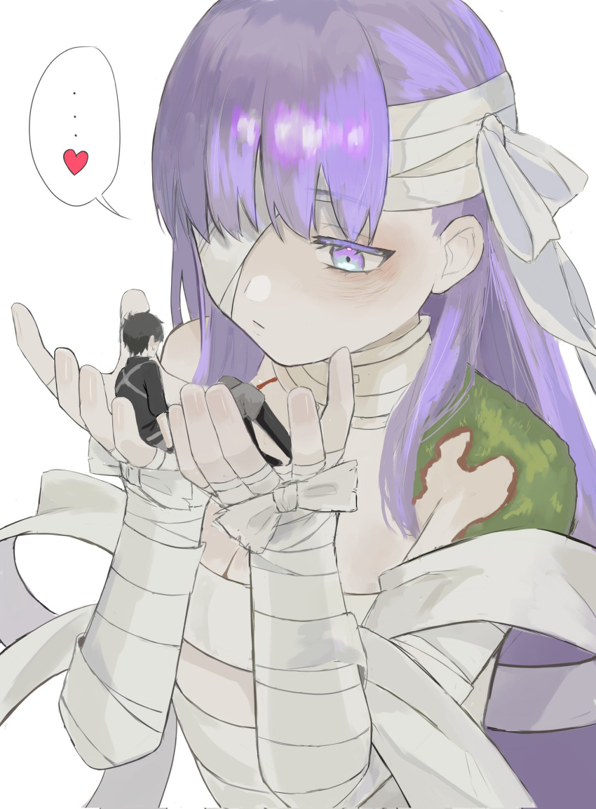 ..., 1boy, 1girl, bandage_over_one_eye, bandaged_arm, bandaged_chest, bandages, black_hair