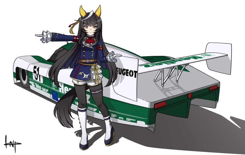 1girl, absurdres, ahoge, animal_ears, ascot, asymmetrical_footwear, belt, black_hair