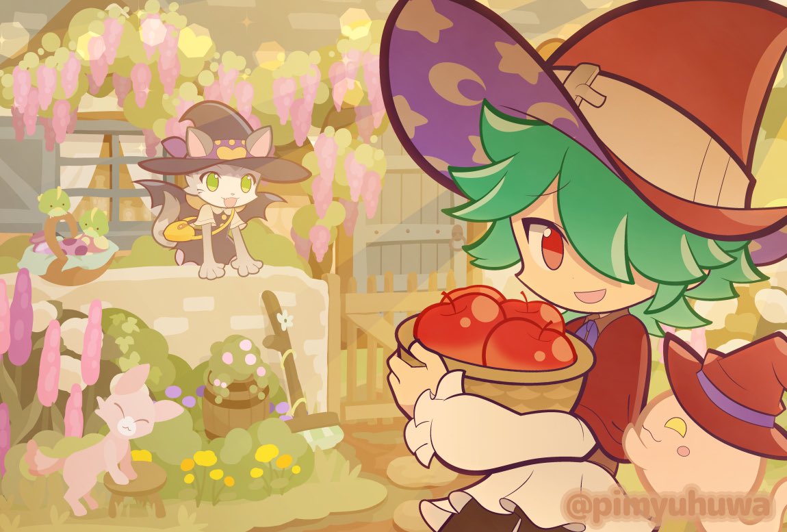 1boy, 1girl, :d, against_wall, albert_(puyopuyo), animal, apple, aqua_hair