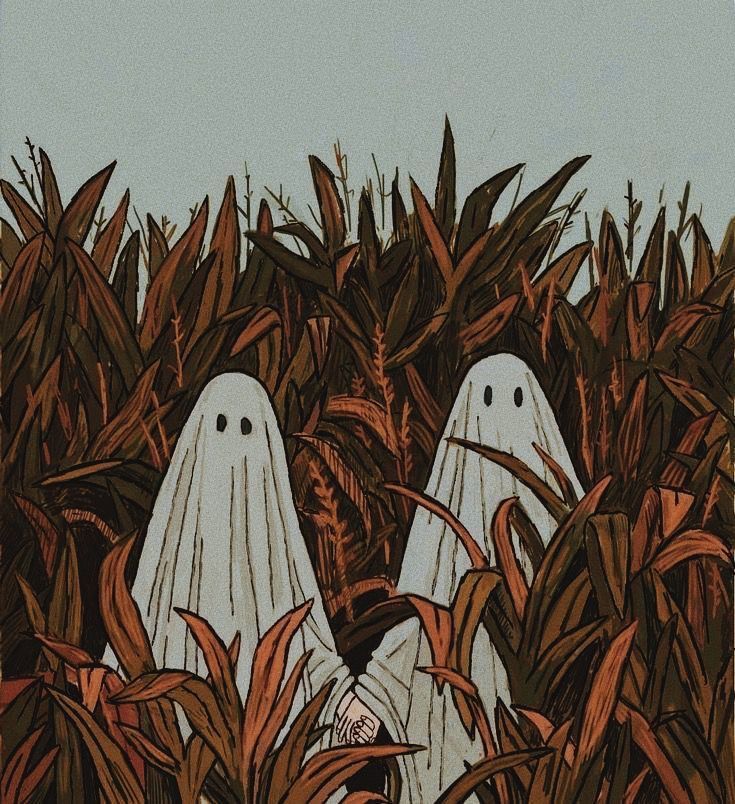 corn_field, ghost_costume, holding_hands, krevetka_ania, looking_at_viewer, original, wheat