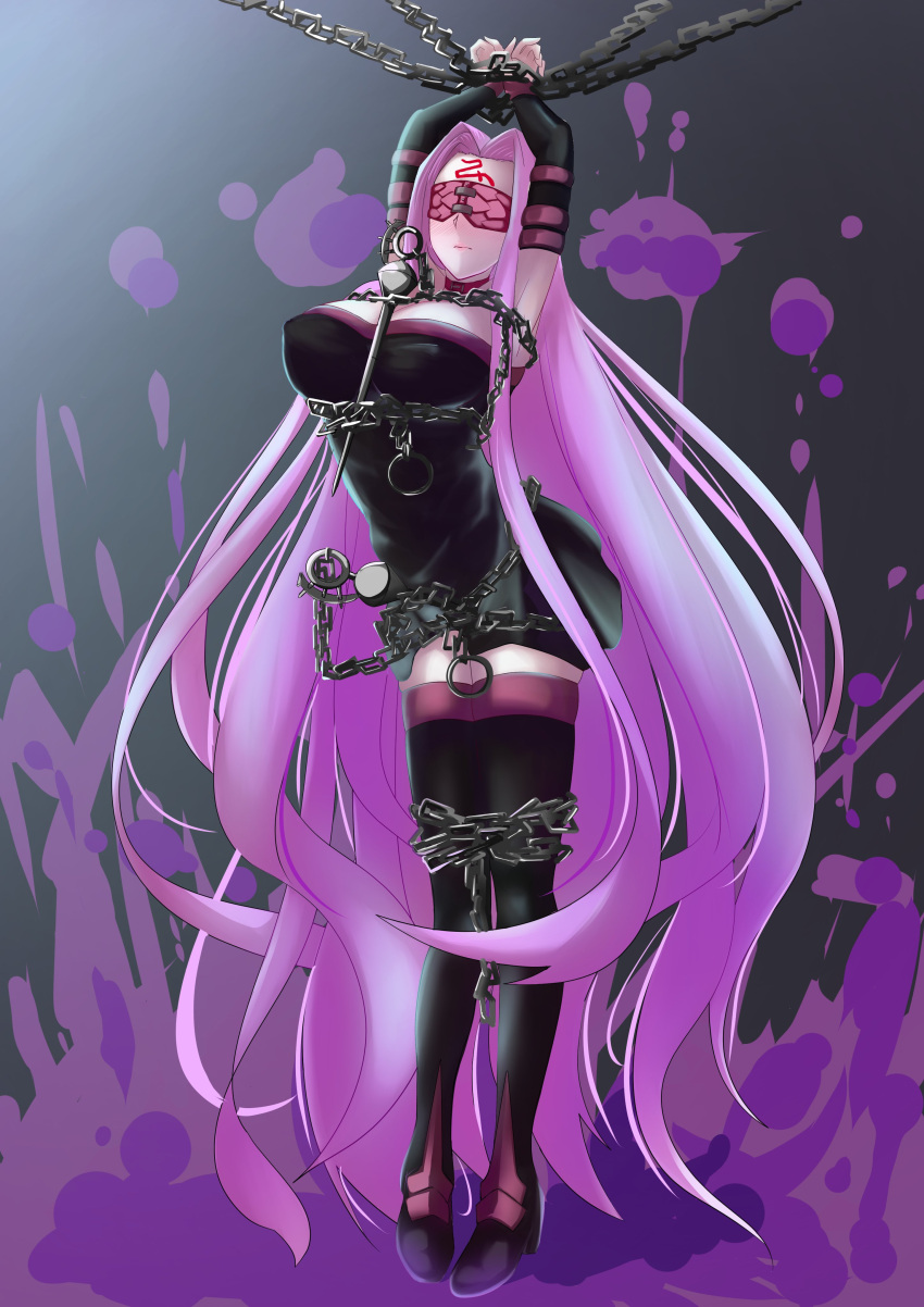 1girl, absurdly_long_hair, absurdres, bdsm, blindfold, bondage, bound, chain
