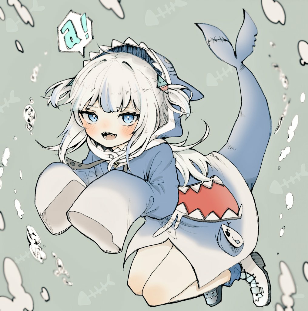 1girl, :d, animal_hood, blue_eyes, blue_hair, blue_hoodie, blue_socks, blunt_bangs