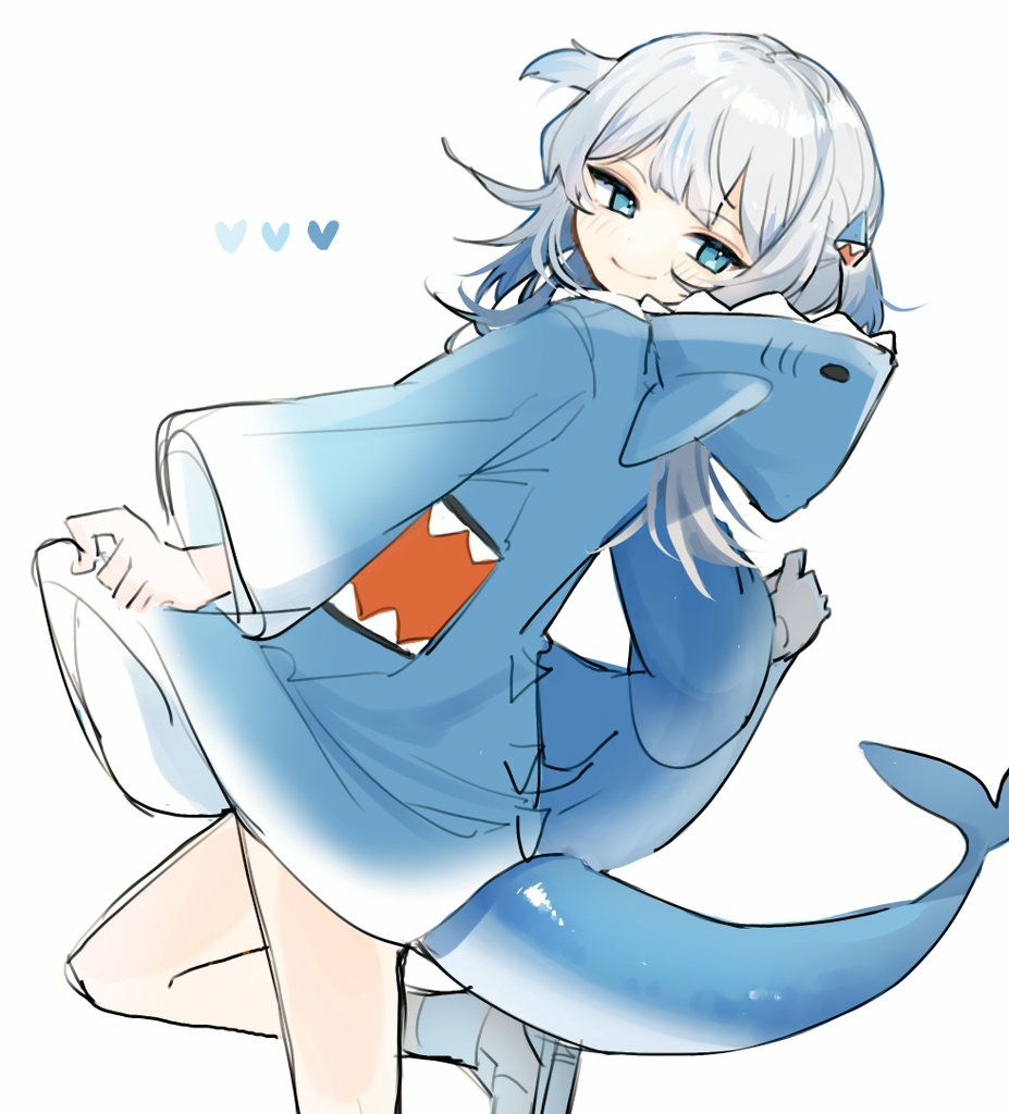 1girl, animal_hood, blue_eyes, blue_hair, blue_hoodie, blue_nails, blue_socks, blunt_bangs