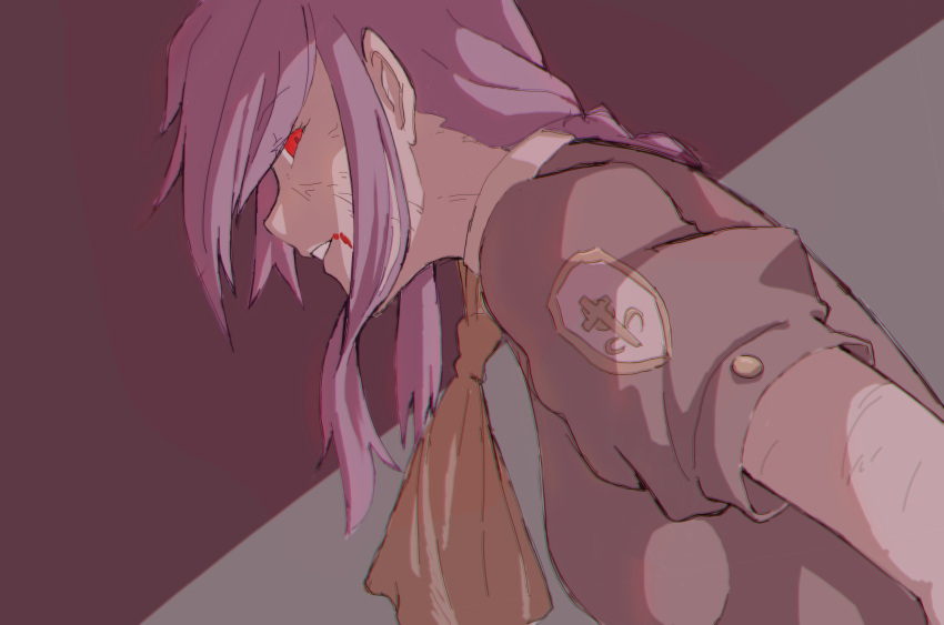 1girl, 51_fiveone, absurdres, ascot, blood, blood_on_face, breasts, evil_smile