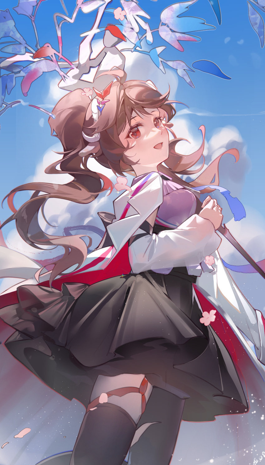 1girl, :d, absurdres, amukeer, animal_ears, arknights, asymmetrical_legwear, black_pantyhose