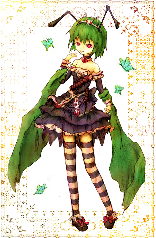 antennae, bad_id, bare_shoulders, centipede, dark_persona, dark_princess_(princess_wriggle), princess_wriggle, red_eyes
