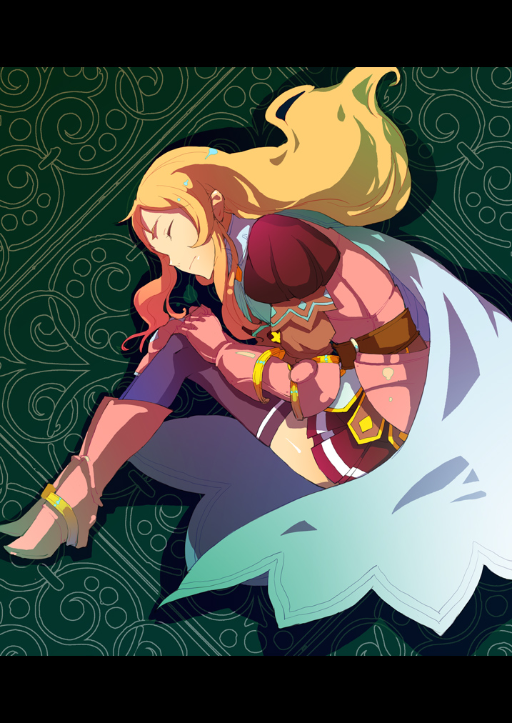 armor, armored_dress, blonde_hair, boots, closed_eyes, eyes_closed, long_hair, radiata_stories