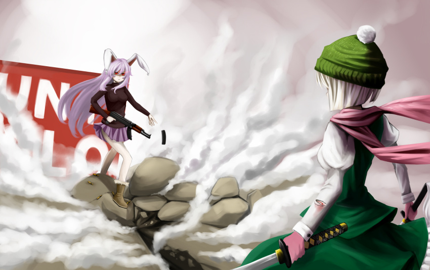 assault_rifle, battle, beanie, contemporary, emerane, gun, hat, highres