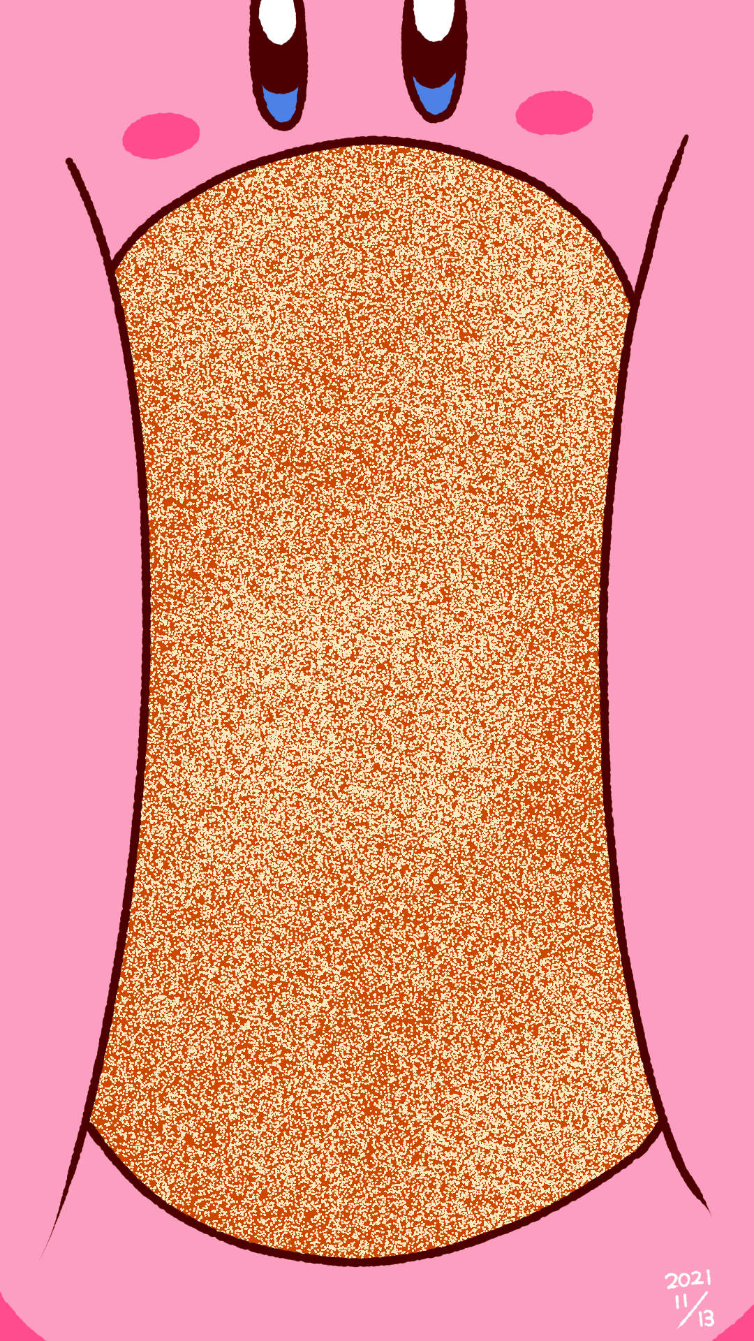 blush_stickers, colored_skin, dated, highres, kirby, kirby_(series), looking_at_viewer, mouthful