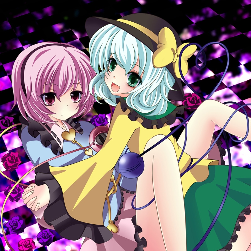 benny_(artist), hat, kayama_benio, komeiji_koishi, komeiji_satori, multiple_girls, short_hair, siblings, sisters, third_eye, touhou