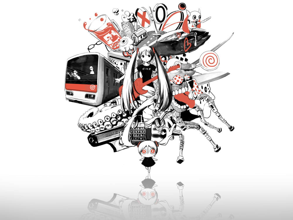 candy, chibi, doushite-chan, drink, eyeball, fish, glasses, guitar