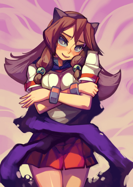 arcana_heart, arcana_heart_2, blush, bracer, brown_eyes, brown_hair, crossed_arms, eric_muentes, hairband, inukawa_akane, inuwaka_akane, open_mouth, smile, solo