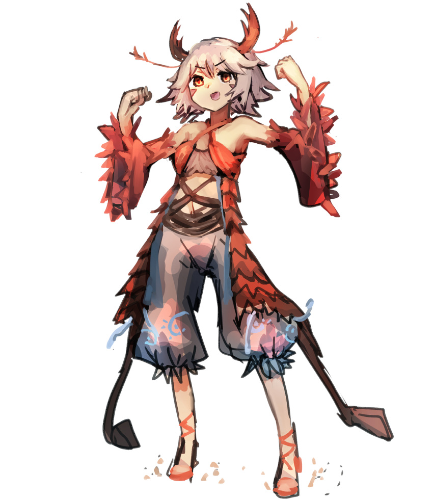 1girl, detached_sleeves, duel_monster, grey_hair, hatano_kiyoshi, highres, horns, navel