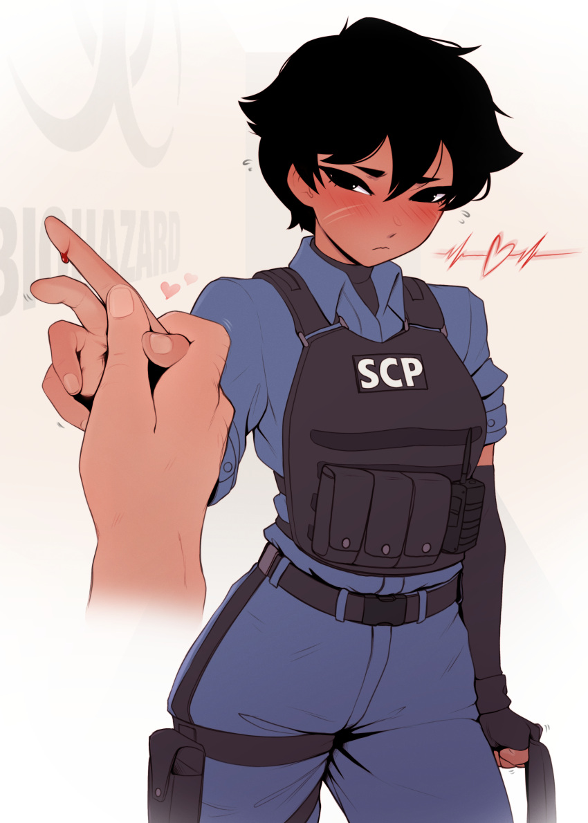1boy, 1girl, absurdres, belt, black_belt, black_eyes, black_gloves, black_hair