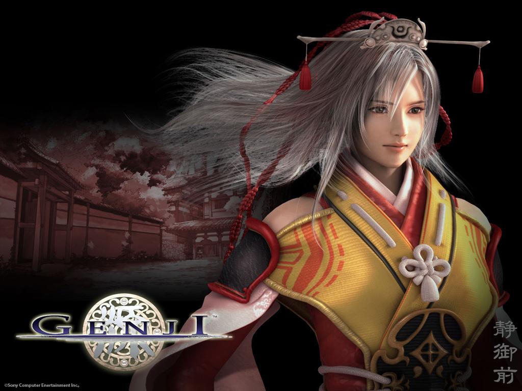 genji, grey_hair, kimono, long_hair, solo, sony, wallpaper