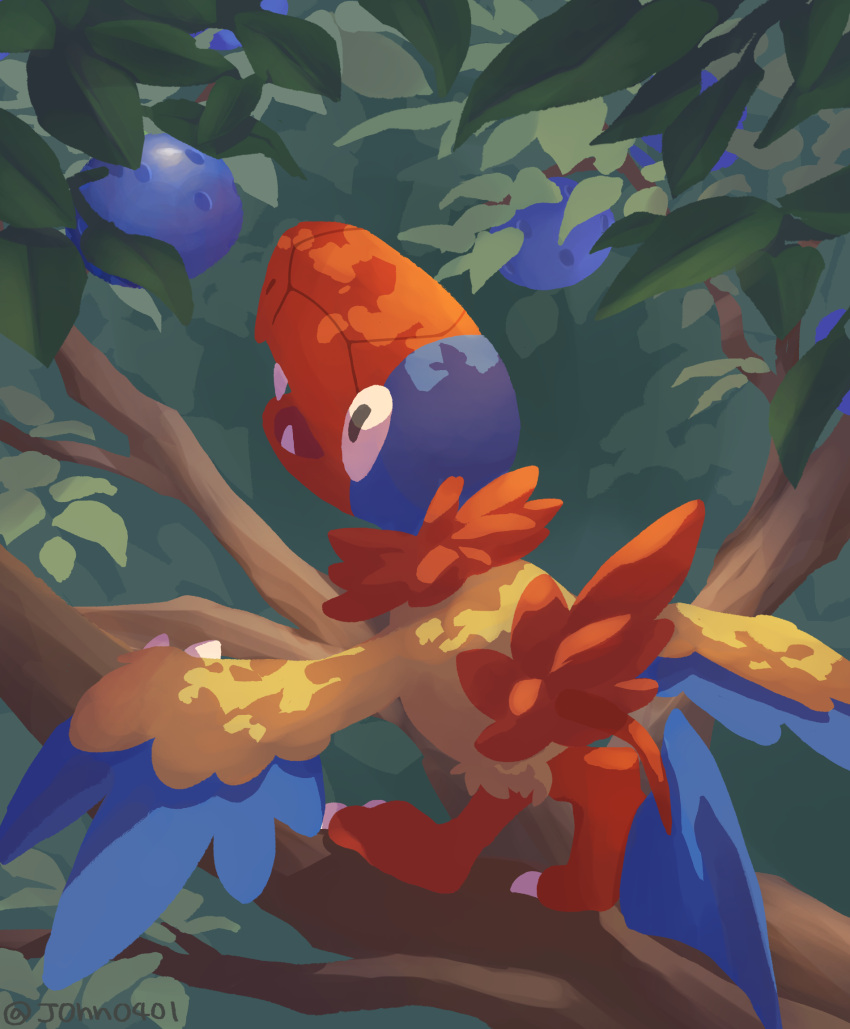 archen, berry, bird, black_eyes, commentary_request, day, fangs, highres