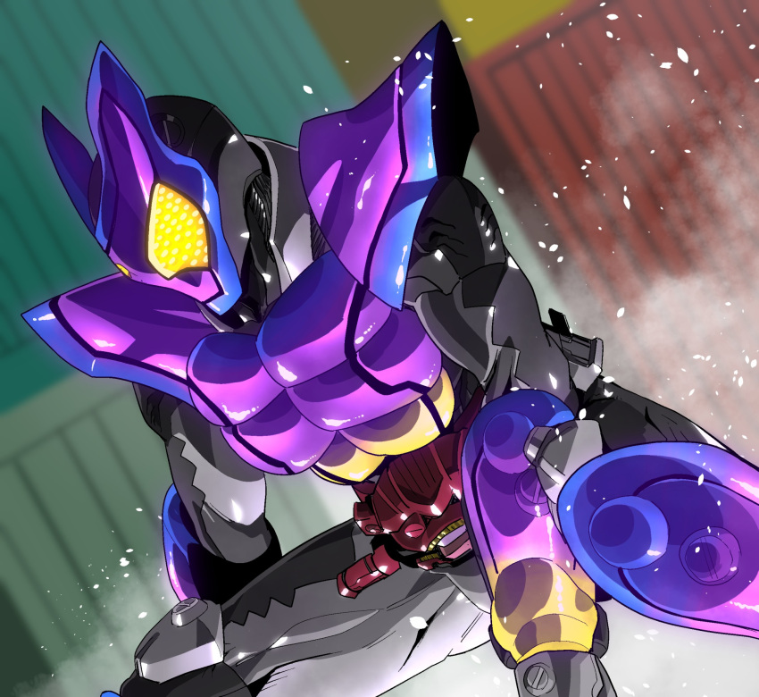 1boy, amakawa_mayu, armor, black_bodysuit, blurry, blurry_background, bodysuit, henshin_belt_gavv
