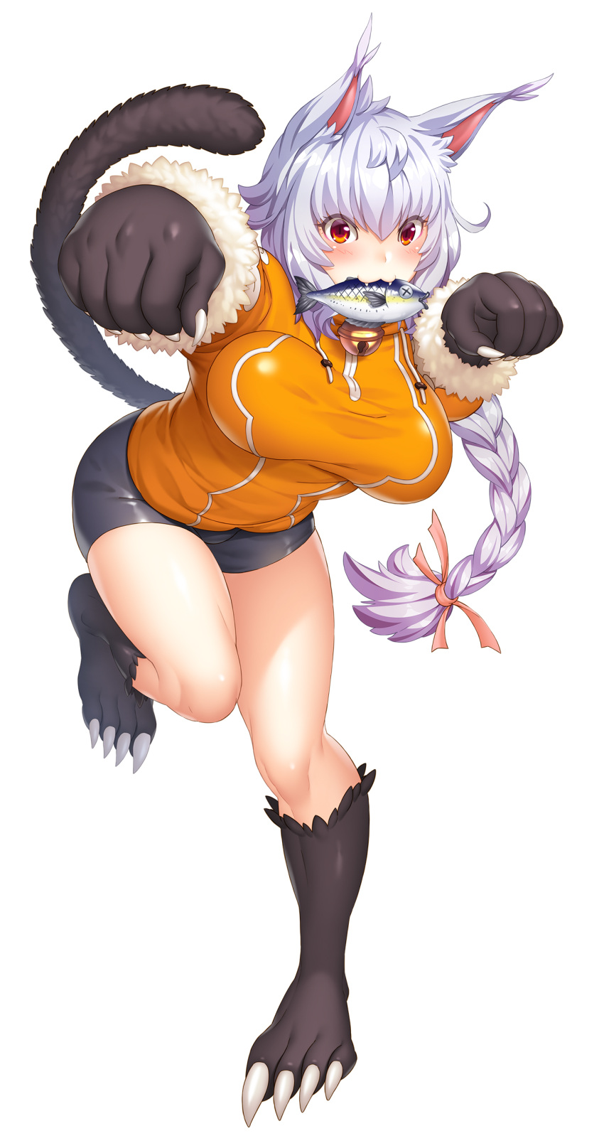 1girl, absurdres, animal_ear, animal_ears, braid, cat_ears, cat_girl, cat_tail, crackle, crackle(taimanin), highres, non-web_source, purple_hair, red_eyes, tail, taimanin_(series), taimanin_rpgx