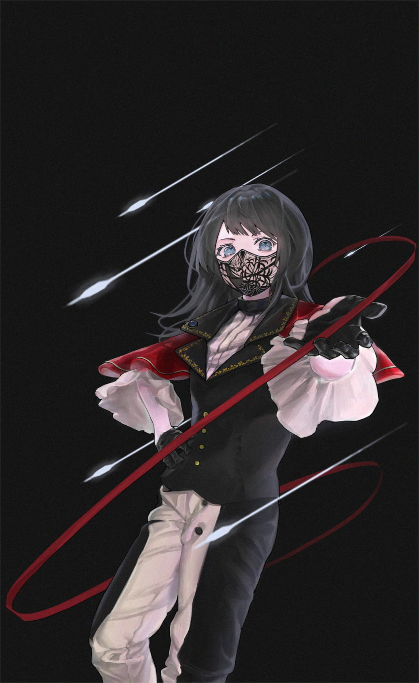 1girl, absurdres, bang_dream!, bang_dream!_it's_mygo!!!!!, black_background, black_gloves, black_hair, black_mask