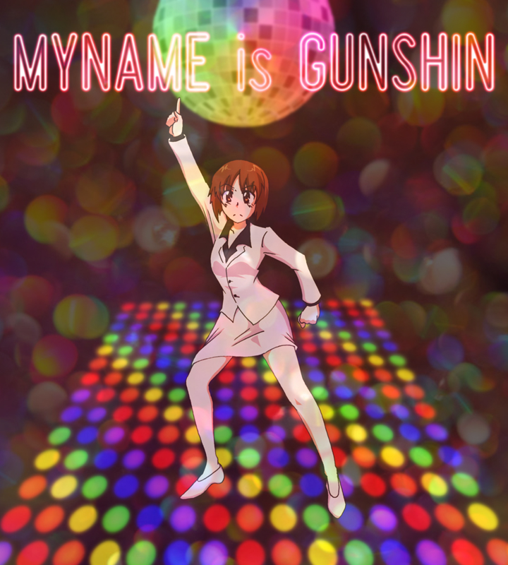 alternate_costume, brown_eyes, brown_hair, dancing, disco, disco_ball, formal, girls_und_panzer