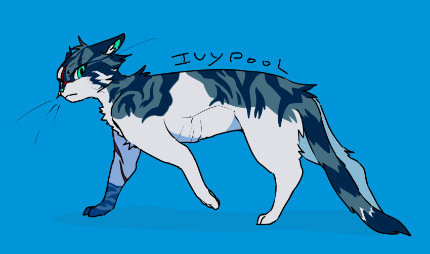 animal, animal_focus, animification, aqua_eyes, blue_background, cat, character_name, english_text