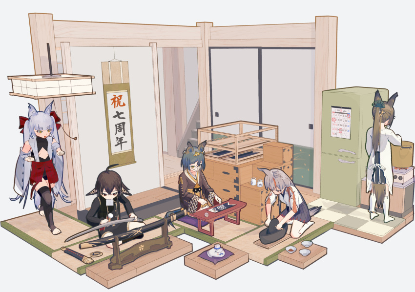 01071248, 5girls, ahoge, animal_ear_fluff, animal_ears, arthropod_girl, asanagi_(azur_lane), azur_lane