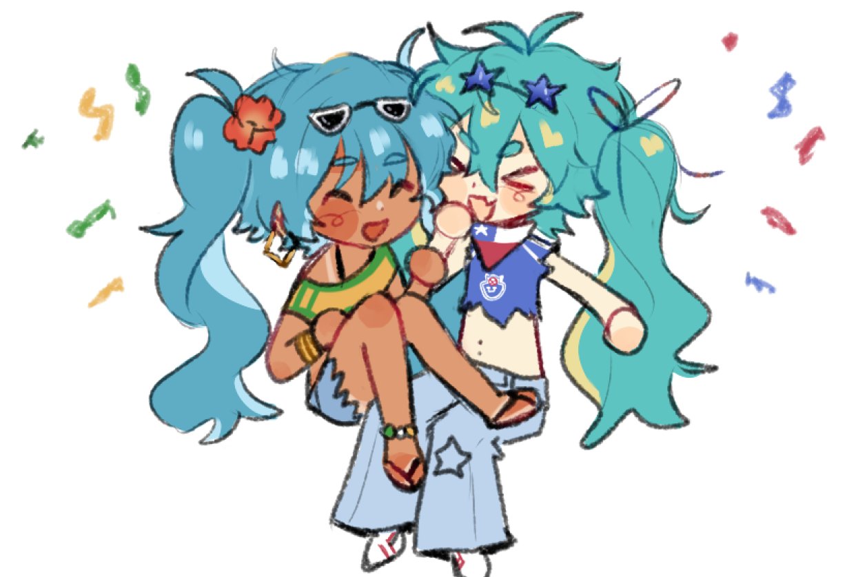 >_<, 1girl, 2girls, :d, ^_^, anklet, aqua_hair, bead_anklet