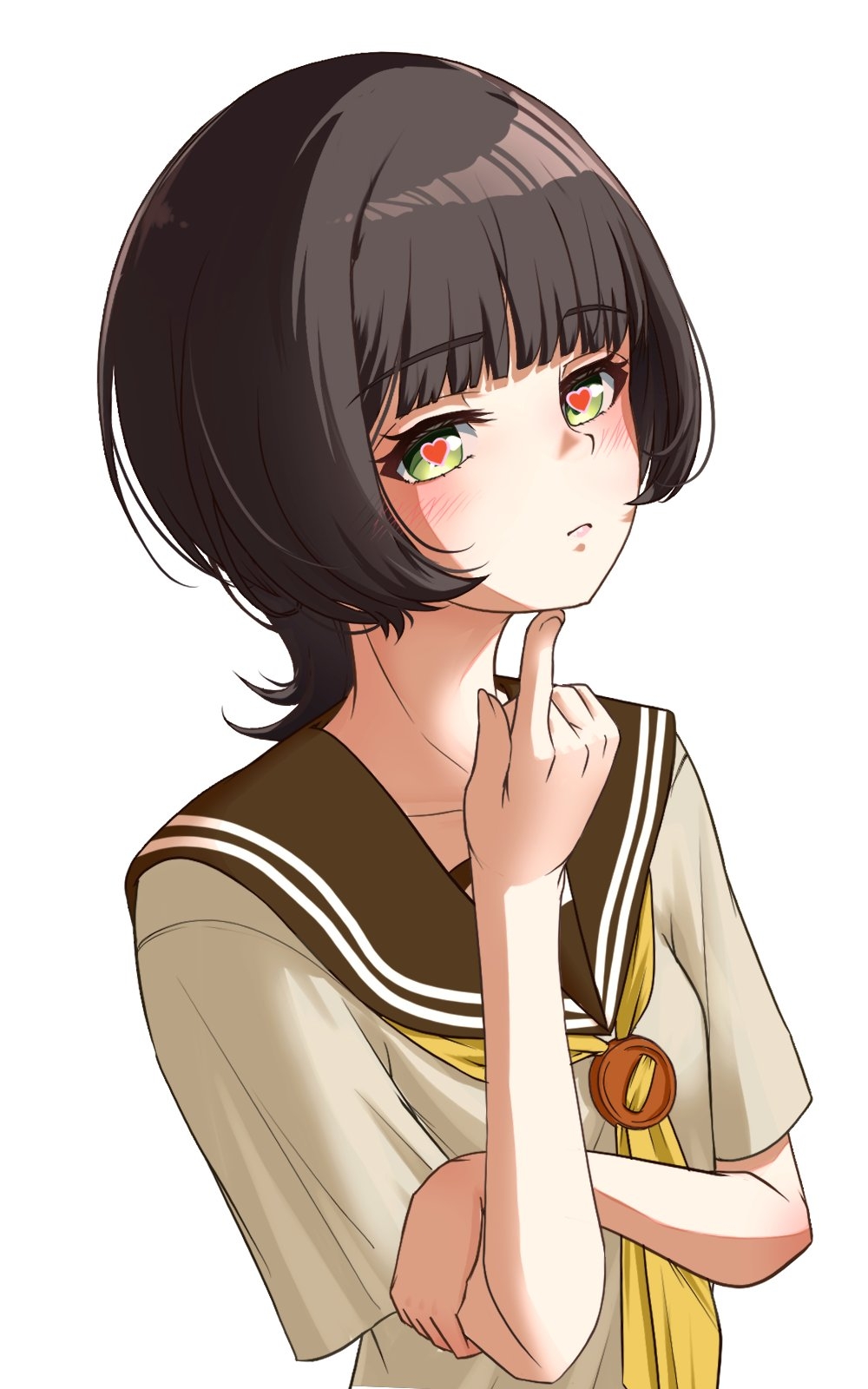 1girl, akatsuki_(akatsukinotsuki), black_hair, blush, brown_sailor_collar, brown_serafuku, closed_mouth, gondou_asami