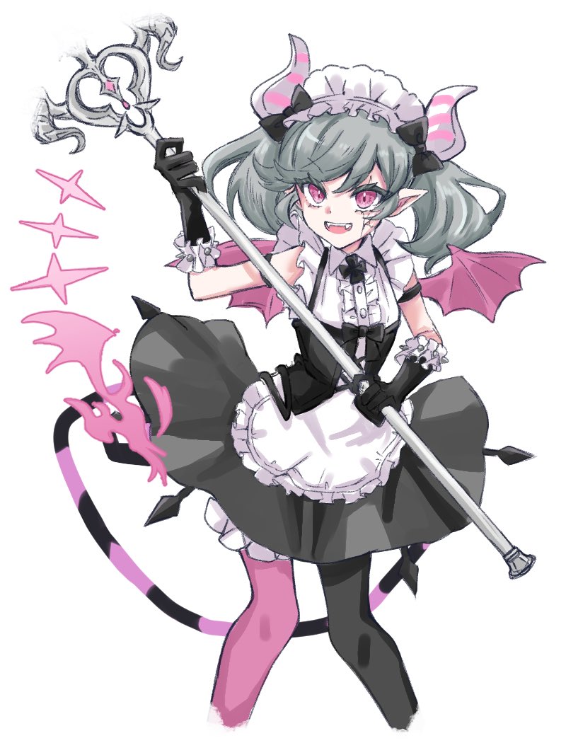 1girl, arianne_the_labrynth_servant, black_dress, demon_girl, demon_horns, demon_tail, demon_wings, dress