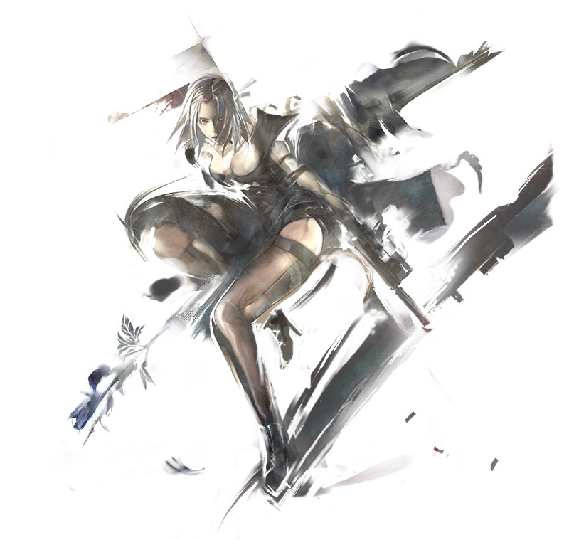 cleavage, gun, koyama_sousuke, original, samael, silver_hair, solo, sousuke_koyama