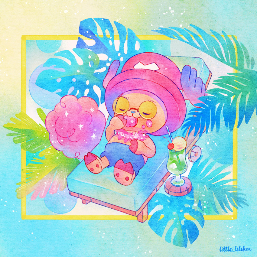 1boy, antlers, artist_name, closed_eyes, commentary, cotton_candy, cross, eating
