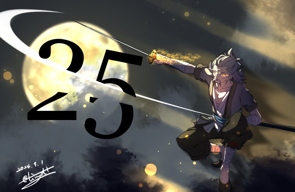 1boy, countdown, dated, eiyuu_densetsu, facial_hair, full_moon, glowing, glowing_eyes