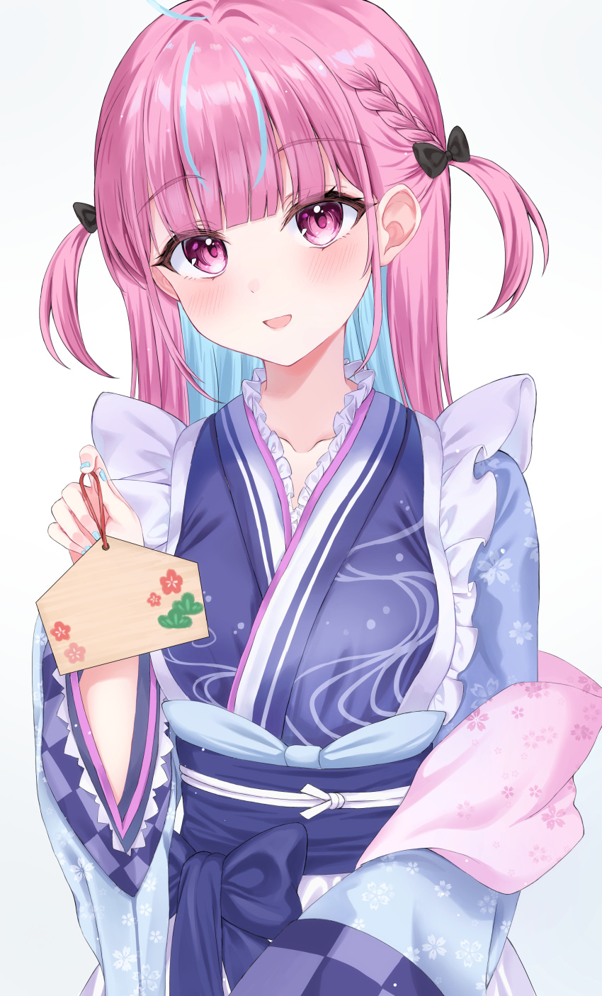 1girl, absurdres, blue_kimono, colored_inner_hair, frills, hazumi071005, highres, hololive