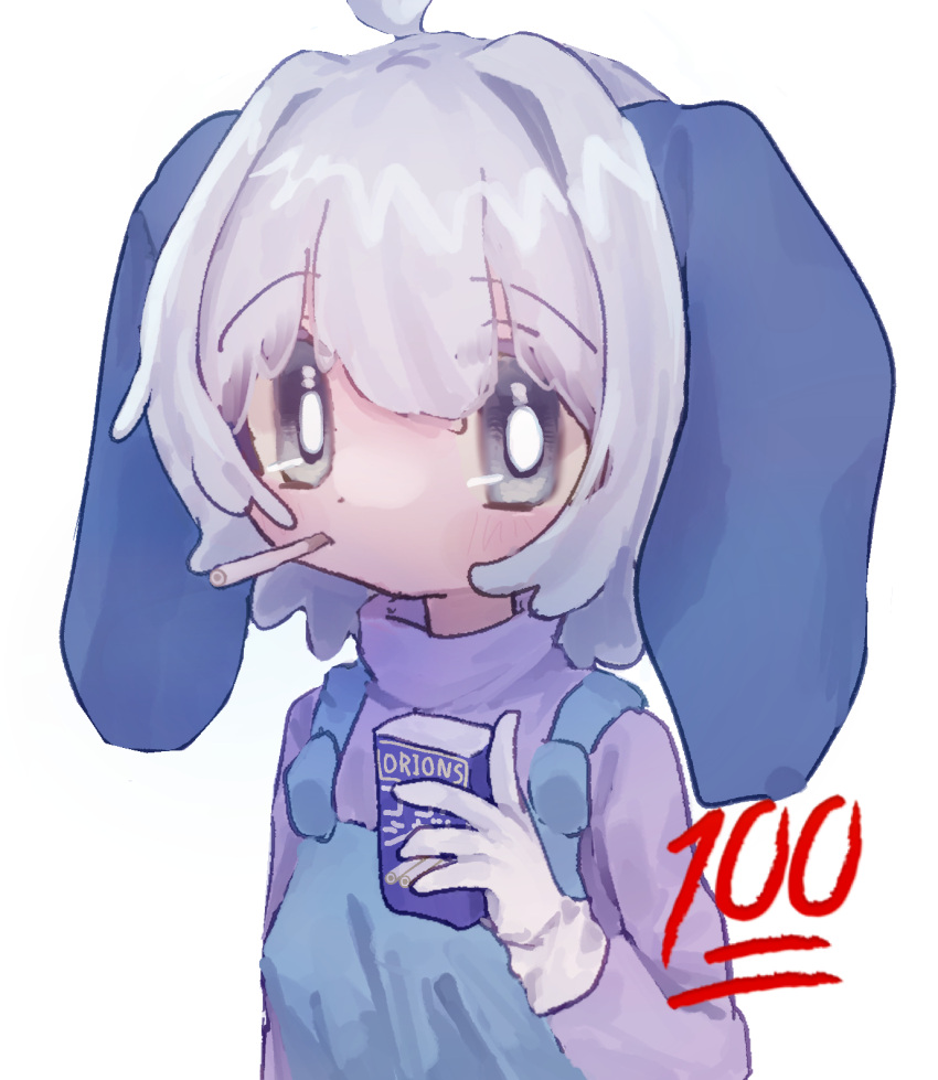 1boy, 2023, ahoge, animal_ears, blue_eyes, chocolate_cigarette, cigarette_pack, dress