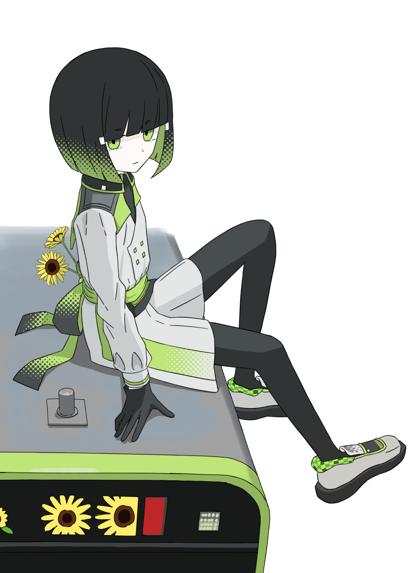1girl, absurdres, back_bow, black_bow, black_gloves, black_hair, black_pantyhose, borrowed_character