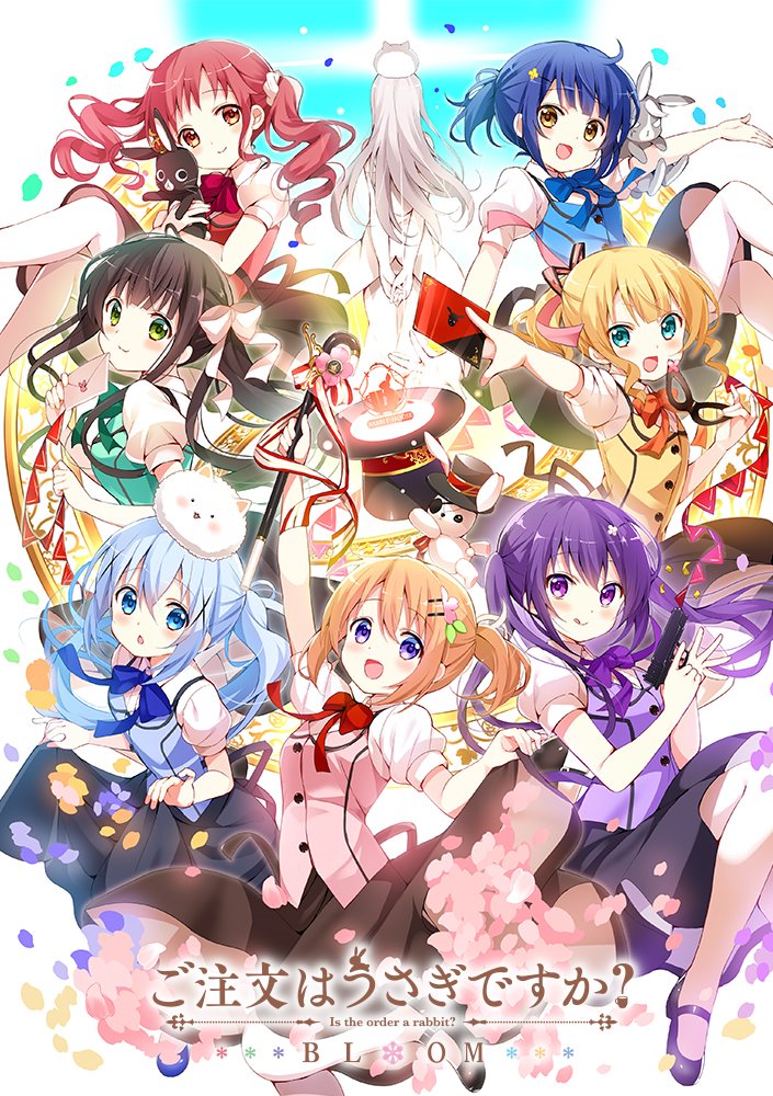 6+girls, :3, :d, :p, angora_rabbit, animal, animal_hug, anko_(gochiusa)