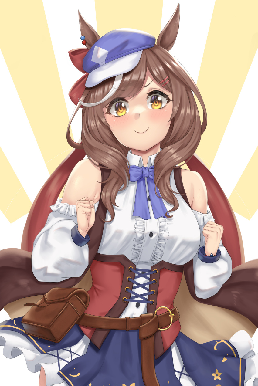 1girl, absurdres, animal_ears, belt, blush, breasts, brown_eyes, brown_hair