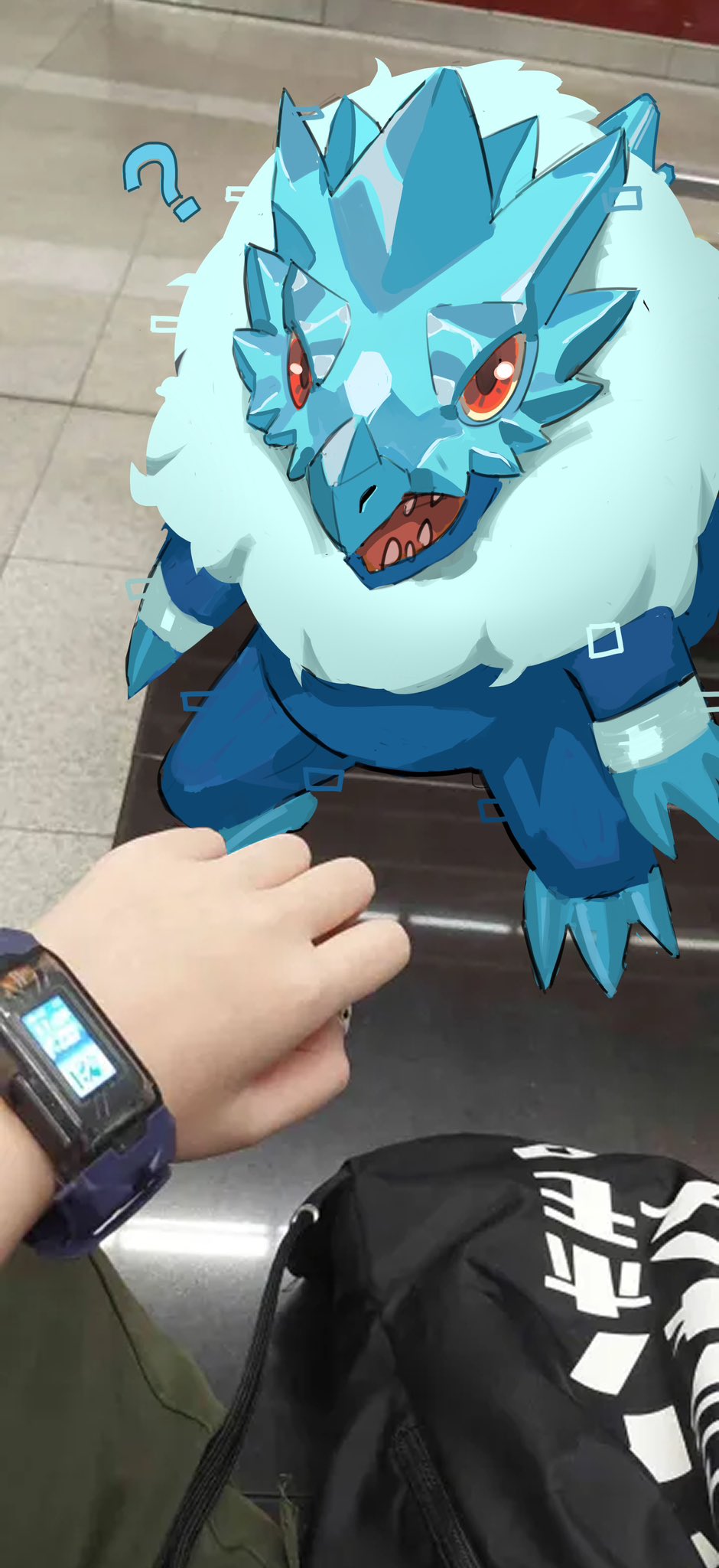 765_nanami, ?, blucomon, blue_skin, colored_skin, digimon, digimon_(creature), dragon
