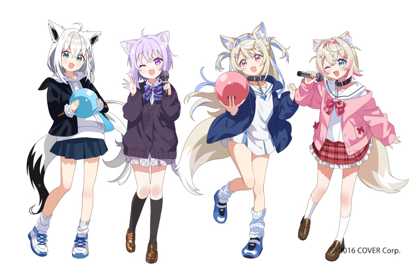 4girls, :3, :d, ;d, absurdres, ahoge, alternate_costume, animal_collar