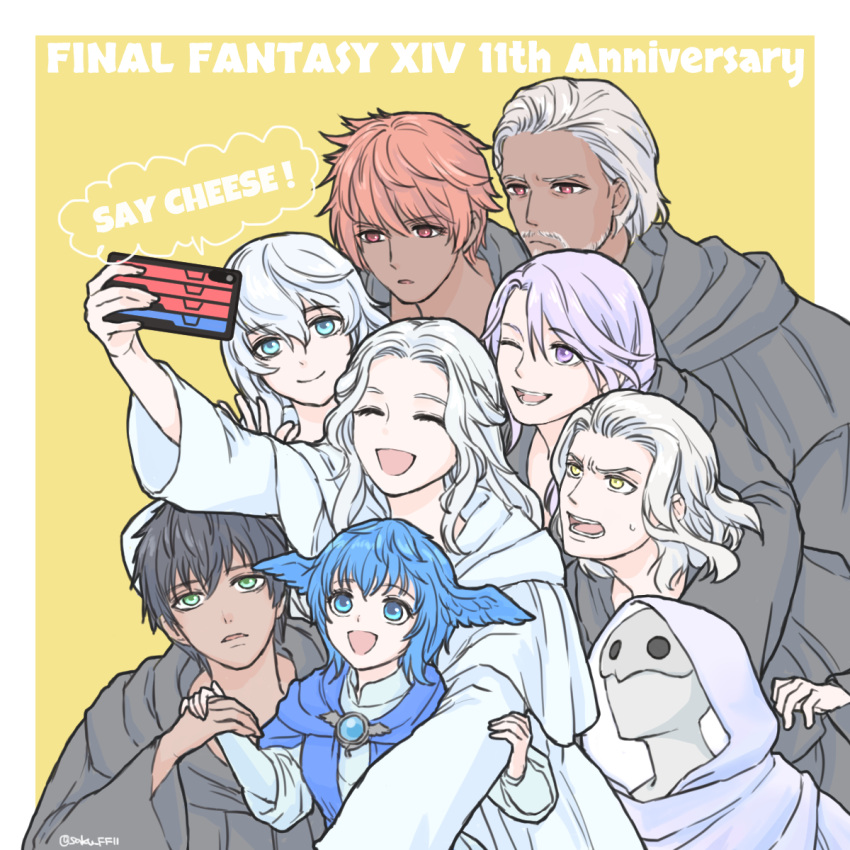 2girls, 6+girls, :d, ;d, ^_^, allagan_tomestone, anniversary, black_capelet