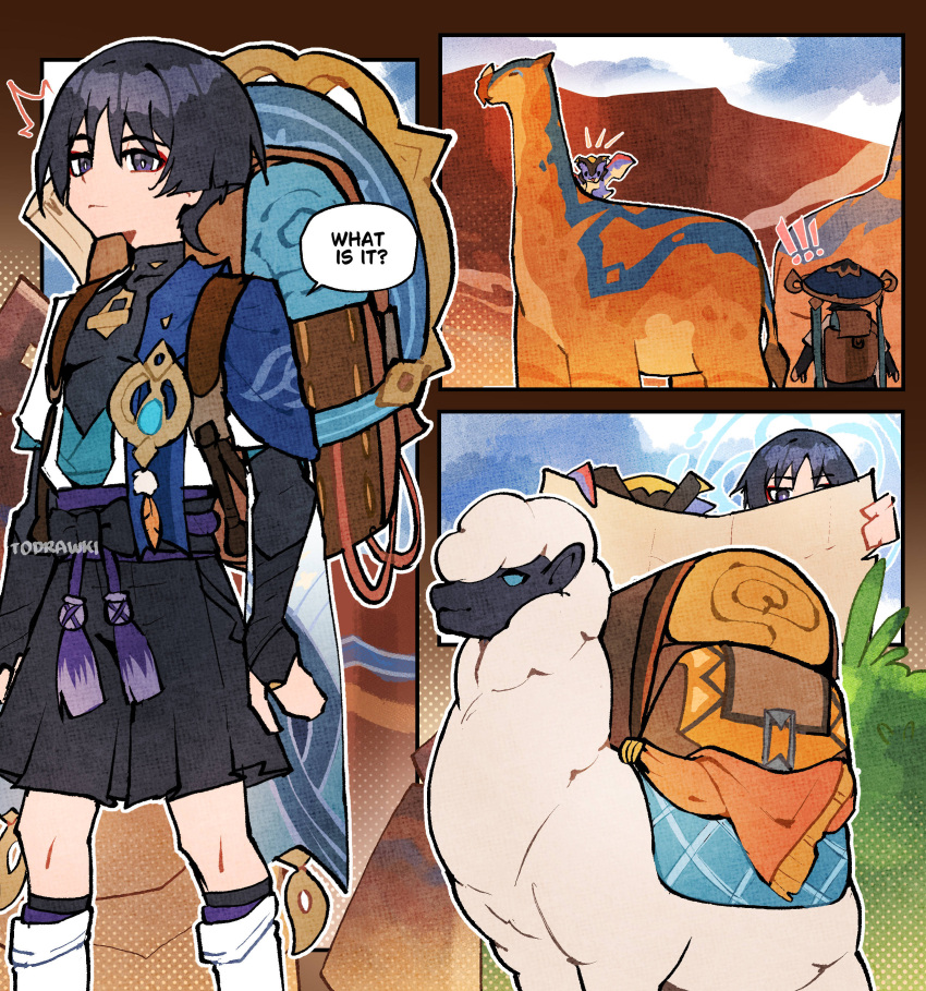 absurdres, aqua_sleeves, armor, artist_name, backpack, bag, belt, black_belt