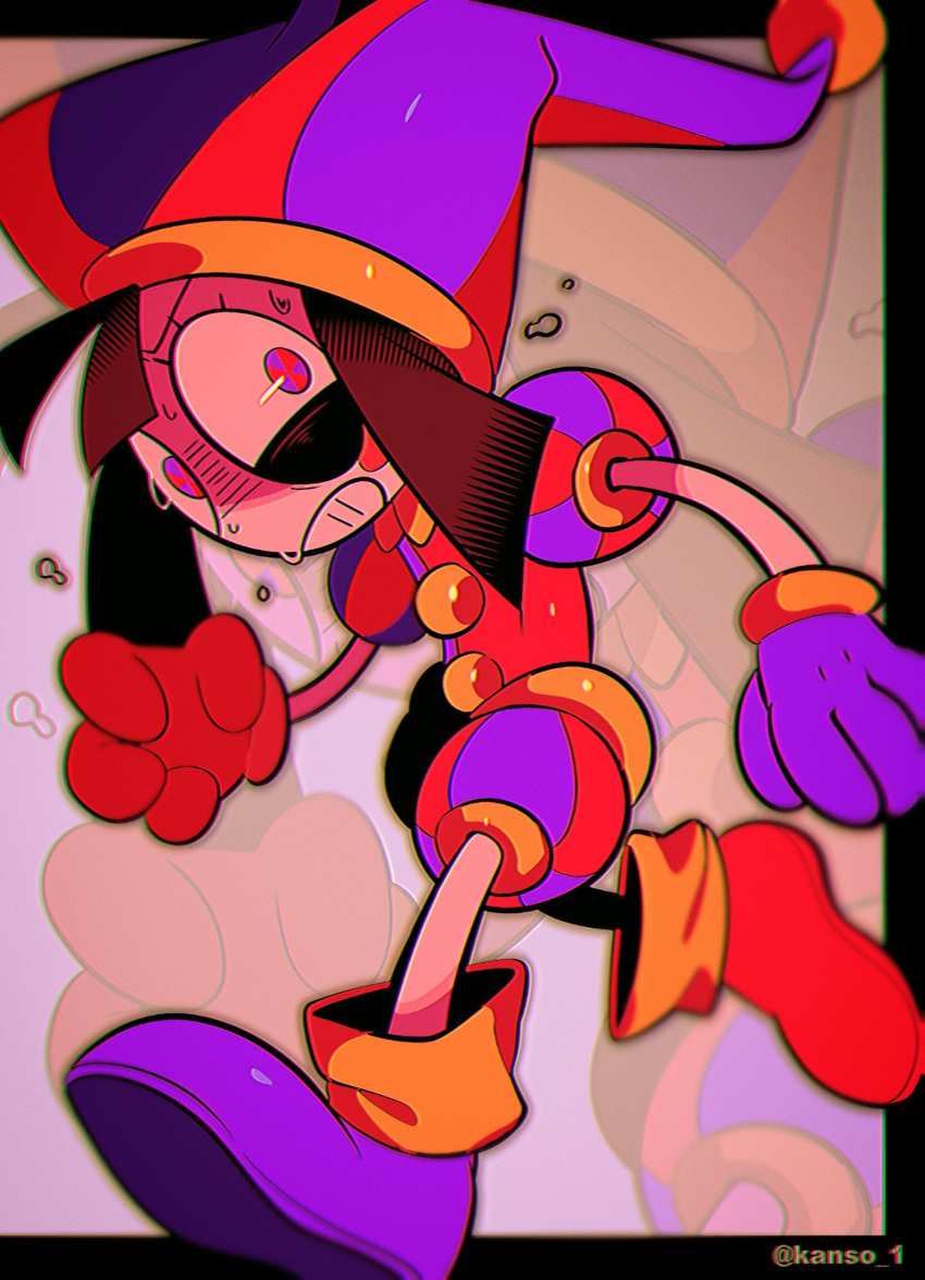 1girl, absurdres, asymmetrical_footwear, asymmetrical_gloves, brown_hair, buttons, chromatic_aberration, clenched_teeth