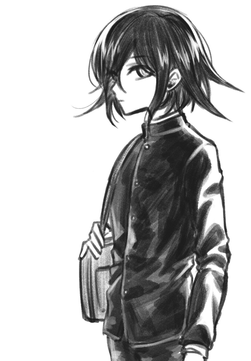 1boy, bag, buttons, closed_mouth, cowboy_shot, danganronpa_(series), danganronpa_v3:_killing_harmony, gakuran