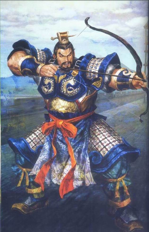 arch, armored, arrow, beard, black_hair, boots, bow, dynasty_warriors